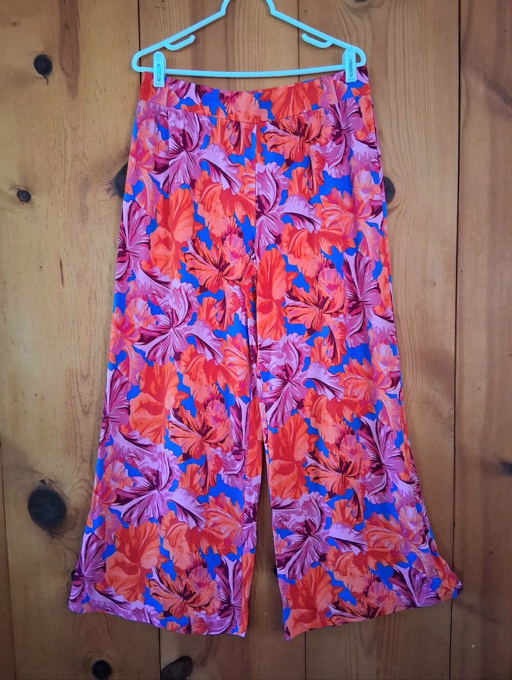 NWOT Isaac Mizrahi Live! Hibiscus Floral Print Palazzo Pants L Coral Multi